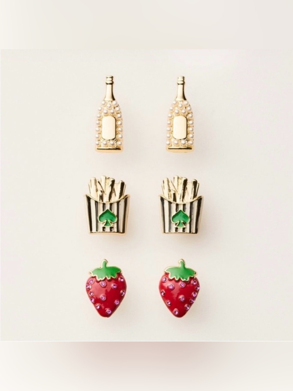 NIB Kate Spade x Target Earring Set - Strawberry, Fries & Champagne